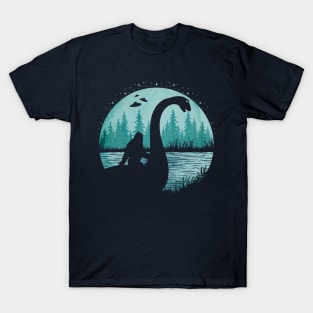 Bigfoot Riding Loch Ness Monster T-Shirt
